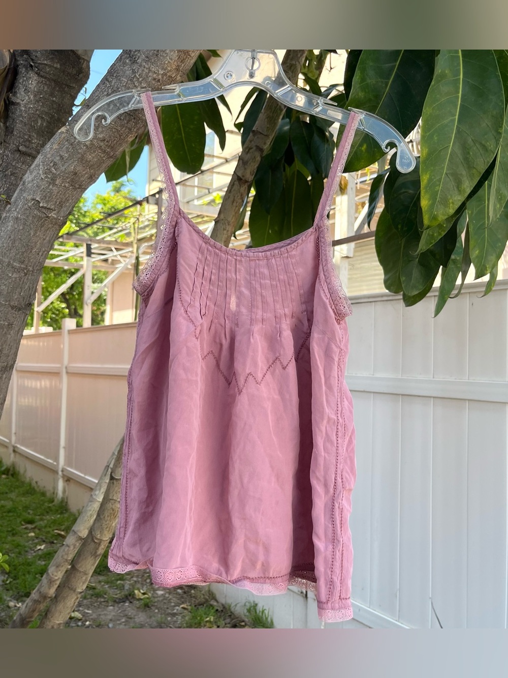 Vintage Y2K Virginie Castaway 100% Silk Pink Cami with a Lace Trim.